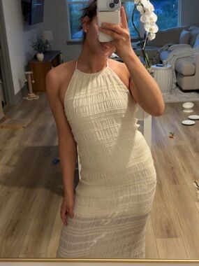 Abercrombie Halter-Neck Cream Textured Dress
